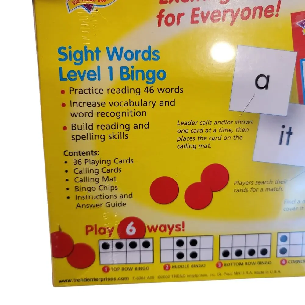 Sight Words Level 1 Bingo Game Homeschool Learning to Read NEW